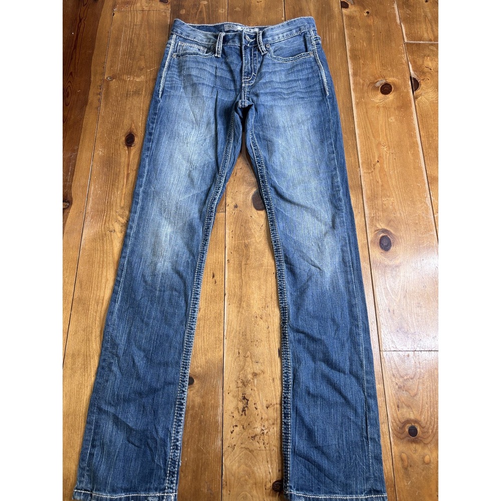 BKE Denim ASHR Straight Leg Jeans Mens 31R Medium Wash Blue Stretch Distressed